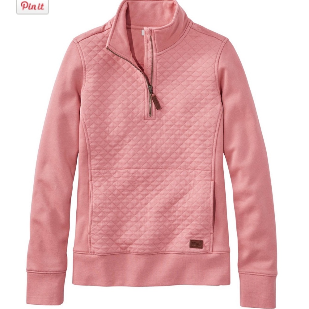 L.L. Bean Pink Quilted Half‑Zip Pullover Sweatshirt, XL